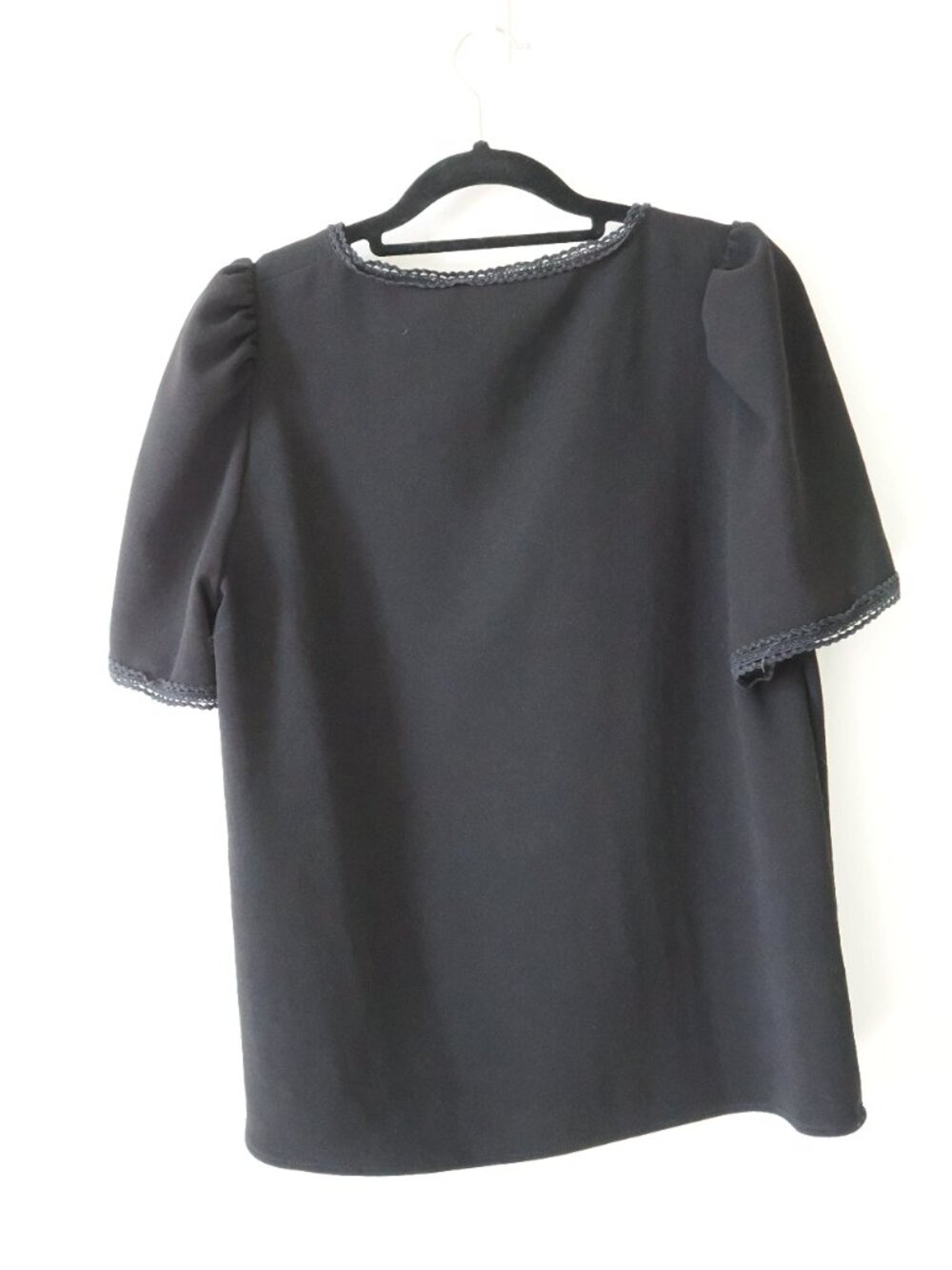Sezane | Black V-Neck Lace-Trim Top - Picture 8 of 8